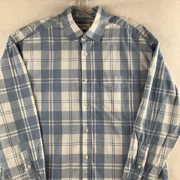 Gap The Big Shirt Mens Small Plaid Shirt Blue White Long Sleeve Button Up Casual - Picture 2 of 13